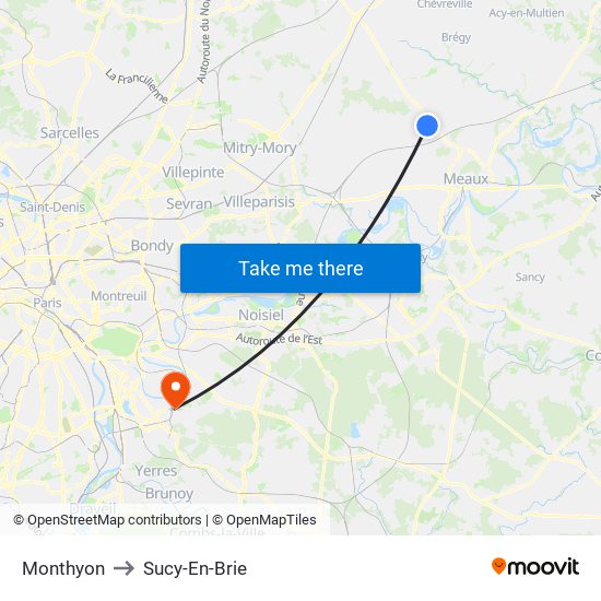 Monthyon to Sucy-En-Brie map