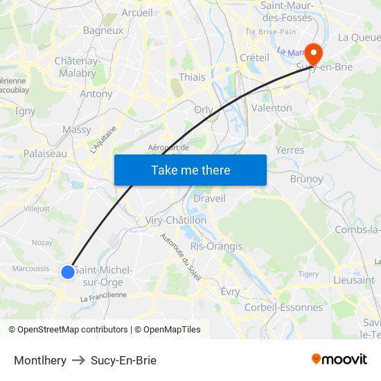 Montlhery to Sucy-En-Brie map