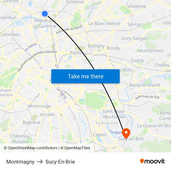 Montmagny to Sucy-En-Brie map