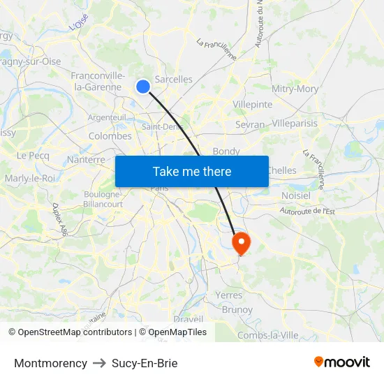 Montmorency to Sucy-En-Brie map