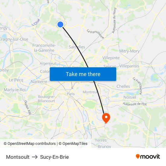 Montsoult to Sucy-En-Brie map