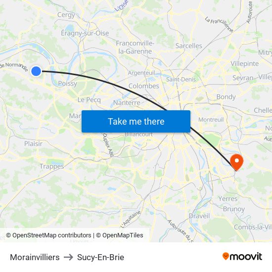 Morainvilliers to Sucy-En-Brie map