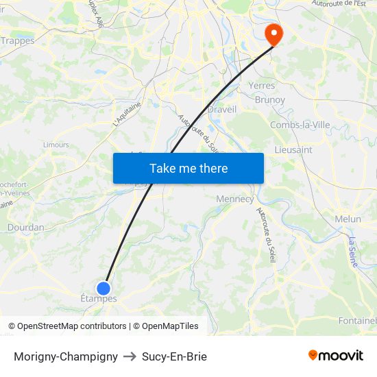 Morigny-Champigny to Sucy-En-Brie map