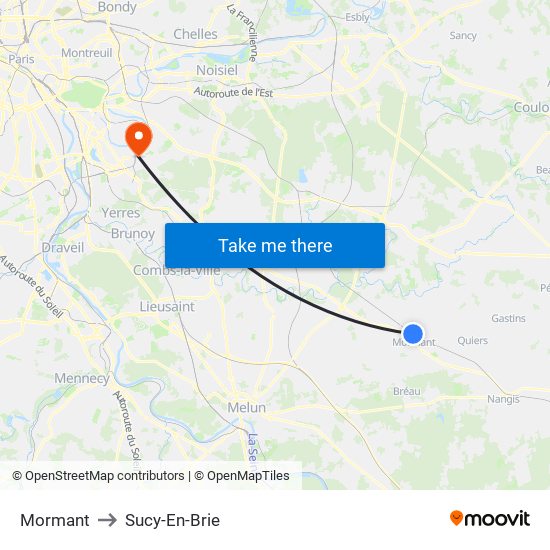 Mormant to Sucy-En-Brie map