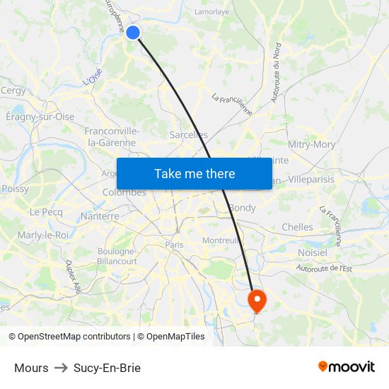 Mours to Sucy-En-Brie map