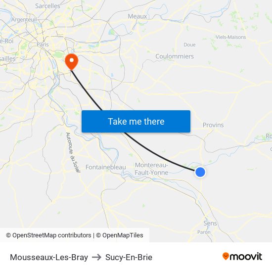 Mousseaux-Les-Bray to Sucy-En-Brie map