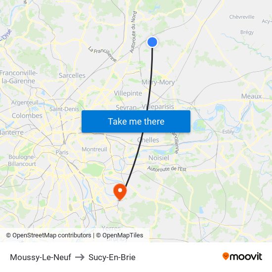 Moussy-Le-Neuf to Sucy-En-Brie map