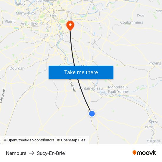 Nemours to Sucy-En-Brie map