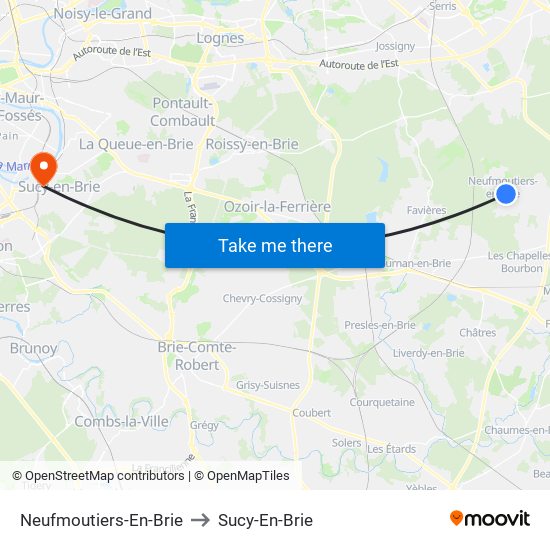 Neufmoutiers-En-Brie to Sucy-En-Brie map