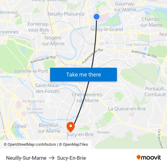 Neuilly-Sur-Marne to Sucy-En-Brie map