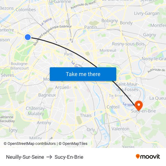 Neuilly-Sur-Seine to Sucy-En-Brie map