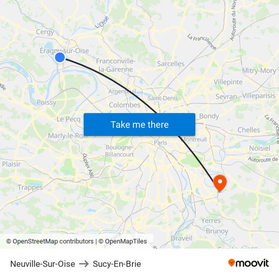 Neuville-Sur-Oise to Sucy-En-Brie map