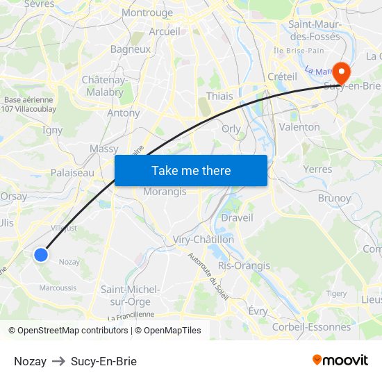 Nozay to Sucy-En-Brie map