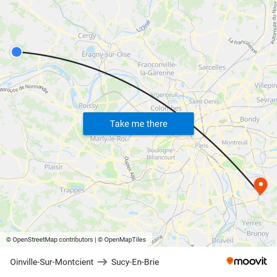 Oinville-Sur-Montcient to Sucy-En-Brie map