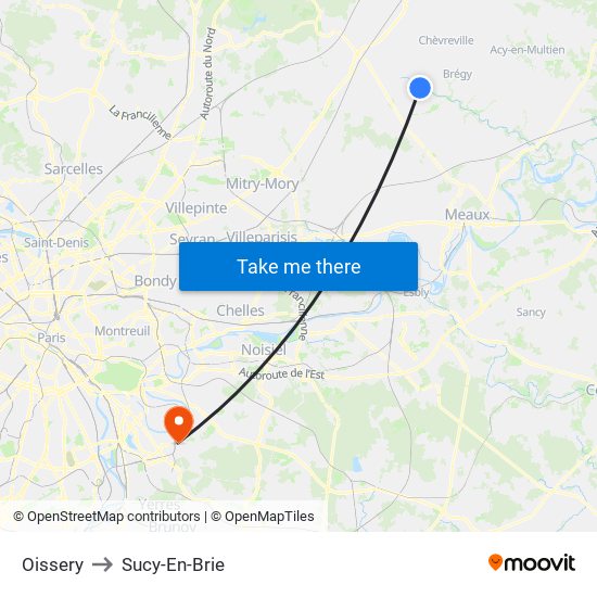 Oissery to Sucy-En-Brie map