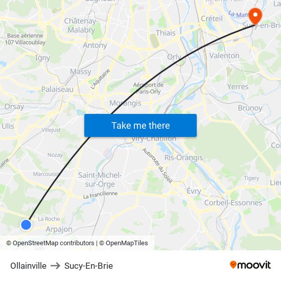 Ollainville to Sucy-En-Brie map