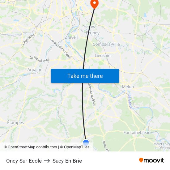 Oncy-Sur-Ecole to Sucy-En-Brie map