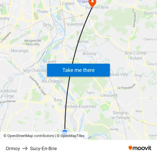 Ormoy to Sucy-En-Brie map