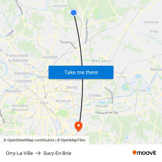 Orry-La-Ville to Sucy-En-Brie map