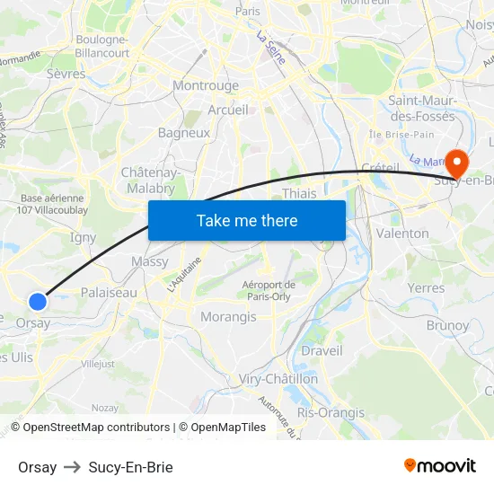 Orsay to Sucy-En-Brie map
