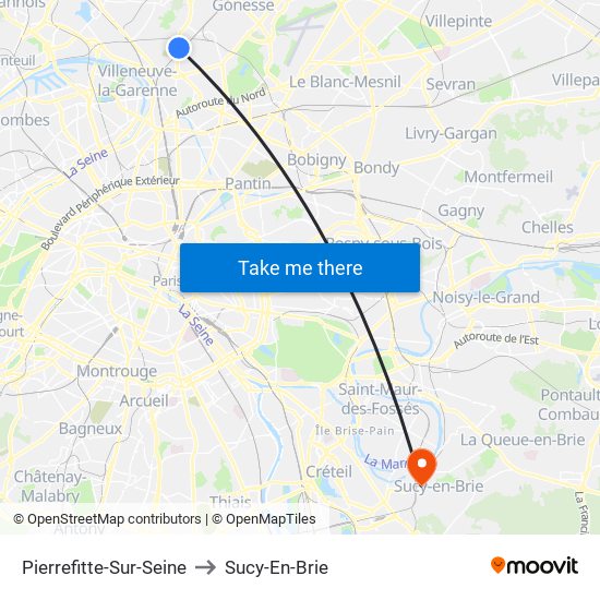 Pierrefitte-Sur-Seine to Sucy-En-Brie map