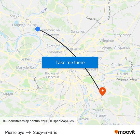 Pierrelaye to Sucy-En-Brie map