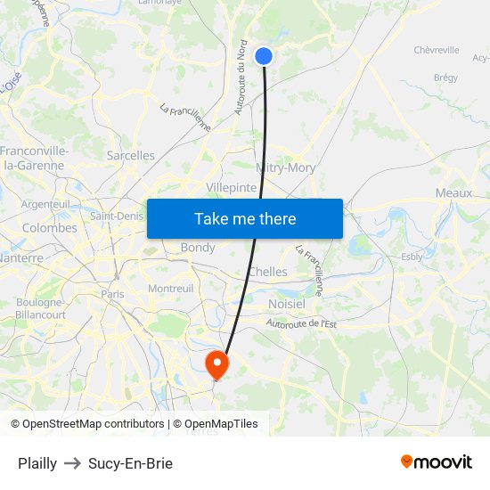 Plailly to Sucy-En-Brie map