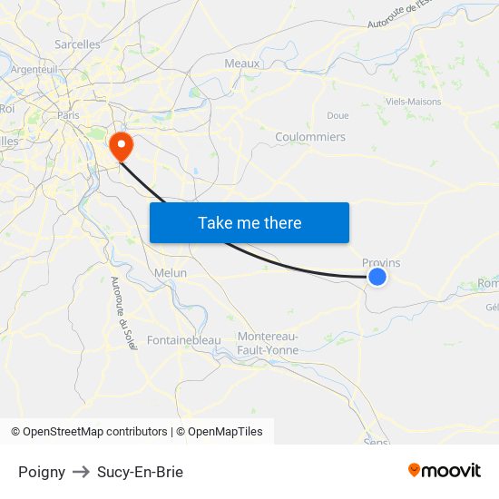 Poigny to Sucy-En-Brie map
