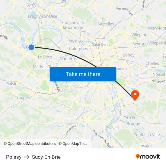 Poissy to Sucy-En-Brie map