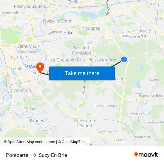 Pontcarre to Sucy-En-Brie map