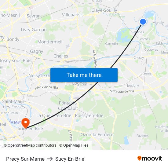 Precy-Sur-Marne to Sucy-En-Brie map