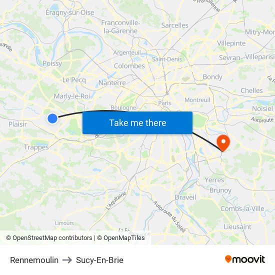 Rennemoulin to Sucy-En-Brie map