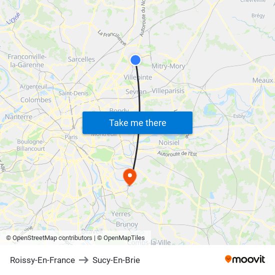 Roissy-En-France to Sucy-En-Brie map