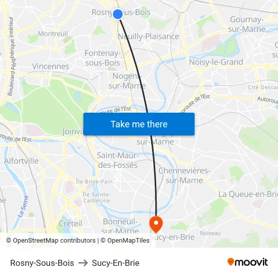 Rosny-Sous-Bois to Sucy-En-Brie map