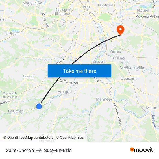 Saint-Cheron to Sucy-En-Brie map