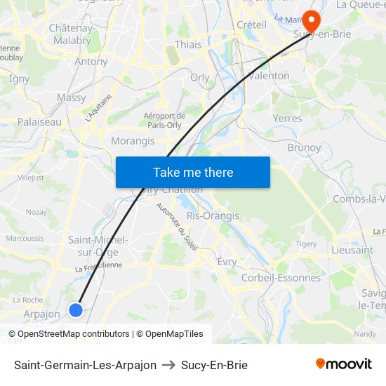 Saint-Germain-Les-Arpajon to Sucy-En-Brie map