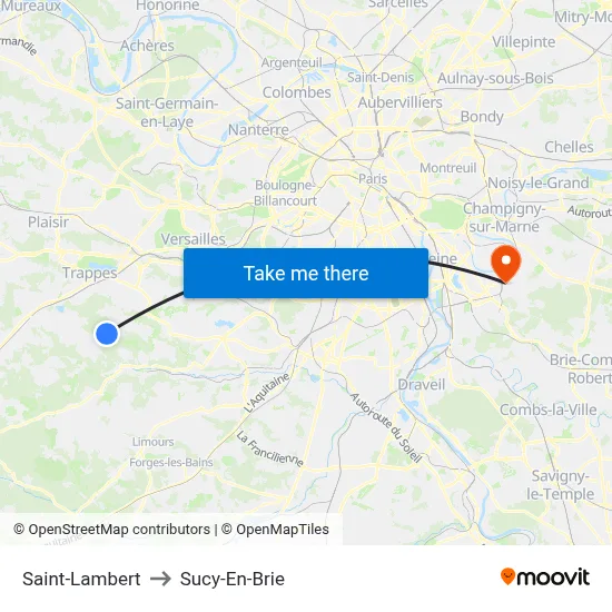 Saint-Lambert to Sucy-En-Brie map