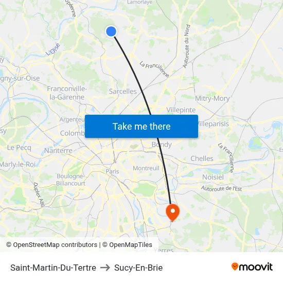 Saint-Martin-Du-Tertre to Sucy-En-Brie map