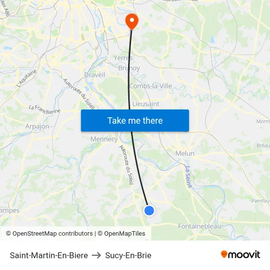 Saint-Martin-En-Biere to Sucy-En-Brie map