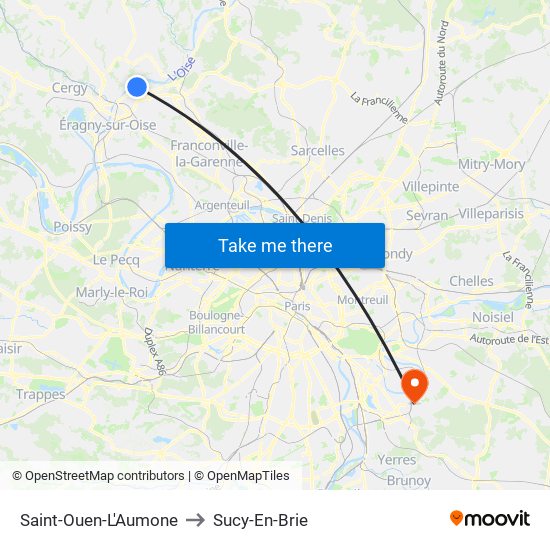 Saint-Ouen-L'Aumone to Sucy-En-Brie map