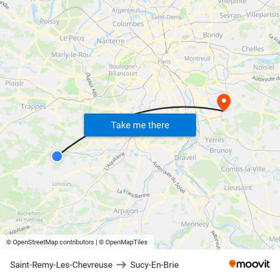 Saint-Remy-Les-Chevreuse to Sucy-En-Brie map