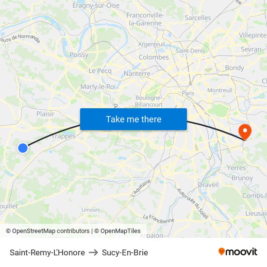 Saint-Remy-L'Honore to Sucy-En-Brie map