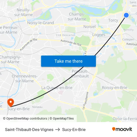Saint-Thibault-Des-Vignes to Sucy-En-Brie map