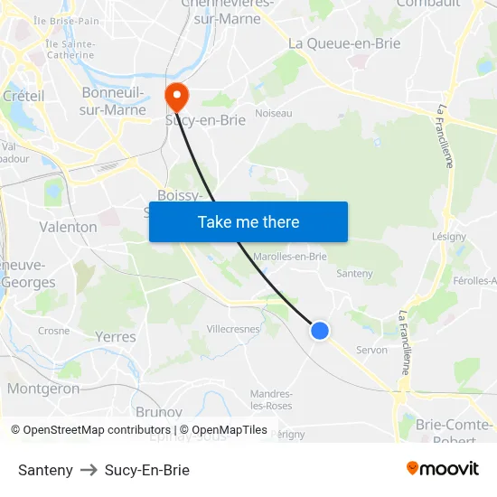 Santeny to Sucy-En-Brie map