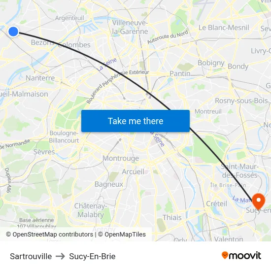 Sartrouville to Sucy-En-Brie map