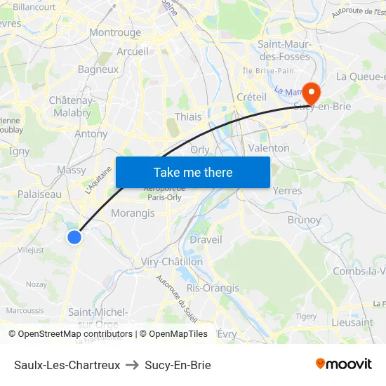 Saulx-Les-Chartreux to Sucy-En-Brie map