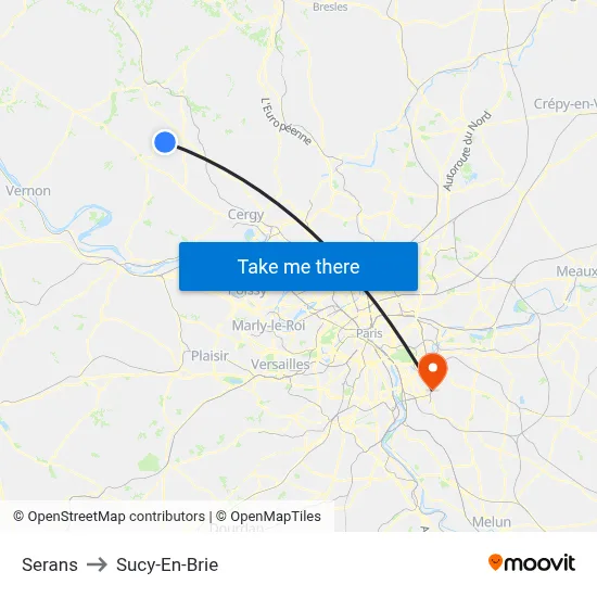 Serans to Sucy-En-Brie map