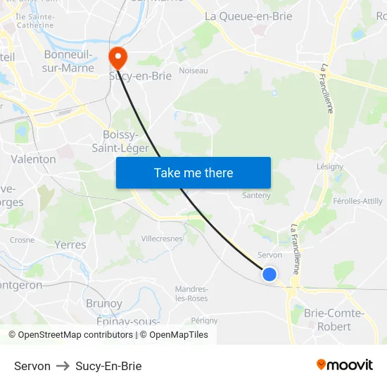 Servon to Sucy-En-Brie map