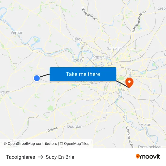 Tacoignieres to Sucy-En-Brie map