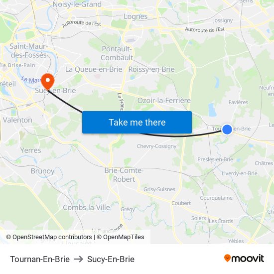 Tournan-En-Brie to Sucy-En-Brie map